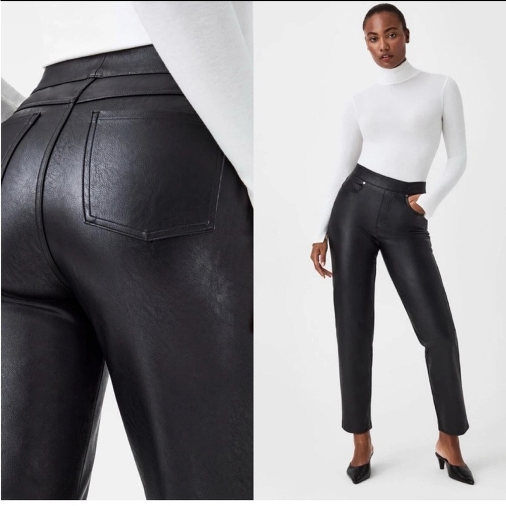 SPANX Black Faux Leather Crop Pants - Size 1X